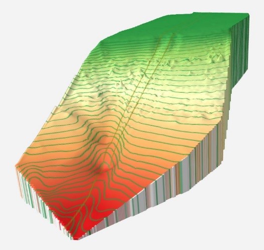 Vue 3D du fond lacustre et des conduites existante et projetée